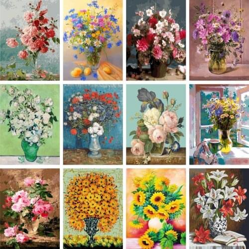 Gatyztory Flower Painting By Numbers For Adults Kids Handpainted Kits Acrylic Paints Canvas Drawing Unique Gift Wall Home Decor