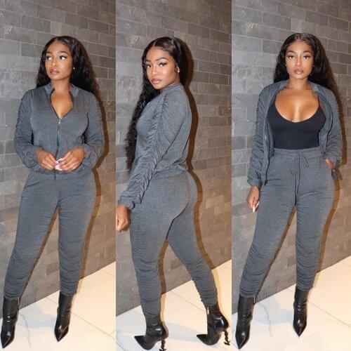 TNNAOFF Fall Solid Plus Size Two Piece Set for Woment Stacked Tracksuit Long Sleeve Tops Sexy Pencil Pants Jogger Matching Sets