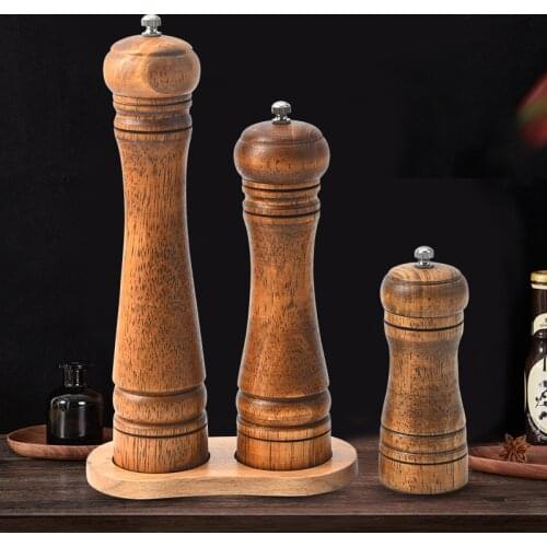Salt and Pepper Mill Solid Wood Spice Grain Grinder with Adjustable Ceramic Grinding core Kitchen Tools Mills