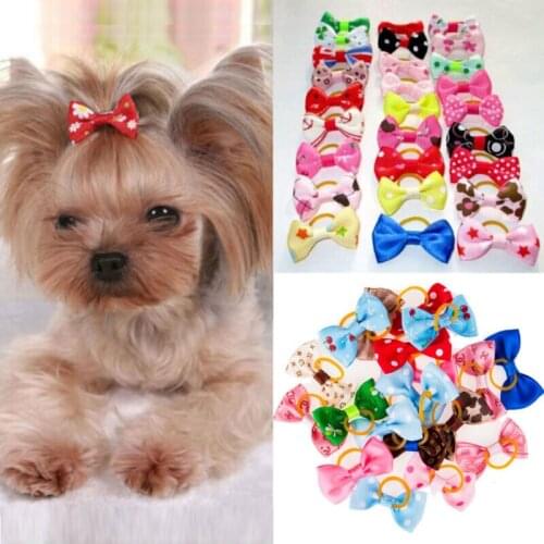 20pieces/lot Cute Ribbon Pet Grooming Accessories Handmade Small Dog Cat Hair Bows With Elastic Rubber Band Pet Products