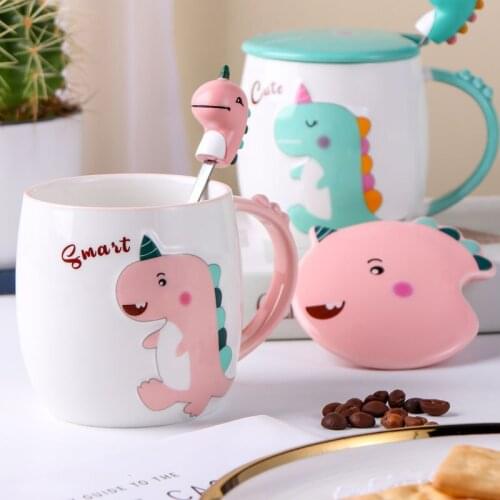 Cute cartoon relief ceramic mug large capacity student water cup office coffee cup dinosaur coffee cup
