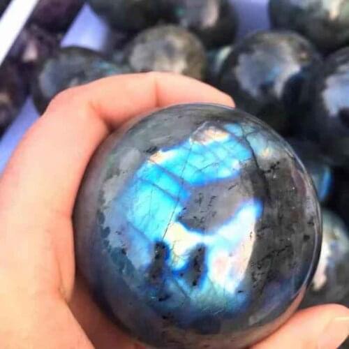MOKAGY Natural Colorful Labradorite Transparent Crystal Sphere Ball 55mm-65mm 1PC