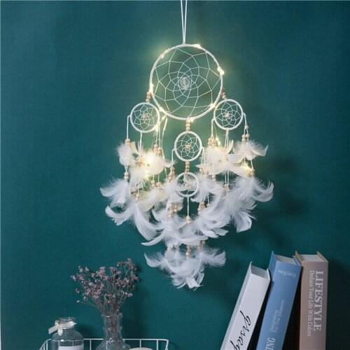 White Five Rings Dream Catcher Home Decoration Wedding Decoration Feather Wind Chime Pendant Gift Room Decoration Accessories