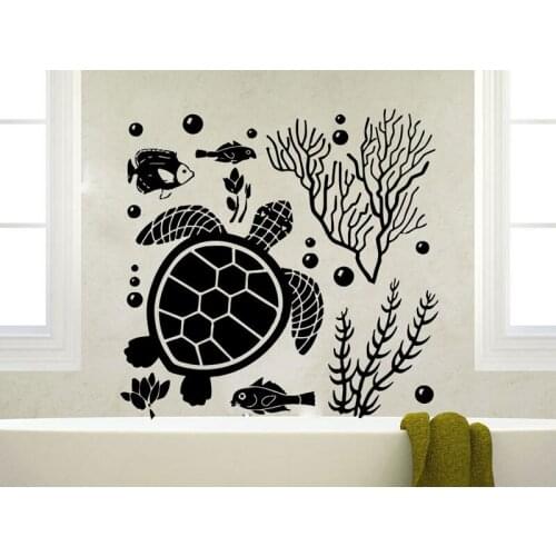 The Underwater World Turtle Seaweed Fish Bubbles Ocean Animal Life Vinyl Bathroom Decor Wall Sticker Home Decorative Washroom B4