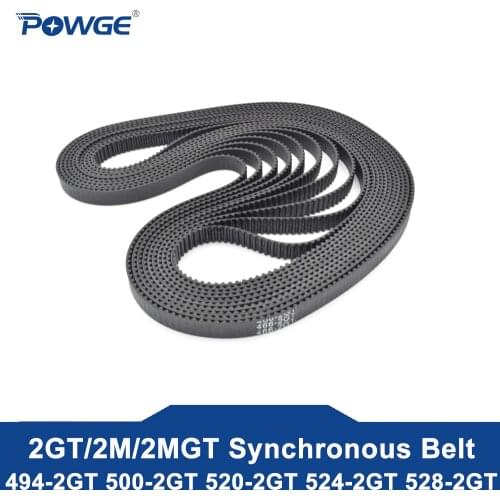 POWGE 2MGT 2M 2GT Synchronous Timing belt Pitch length 494/500/520/524/528 width 6mm/9mm Teeth 247 250 260 262 264 Loop closed