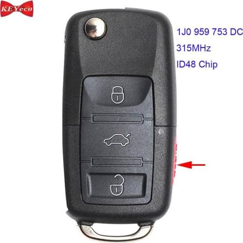KEYECU for Volkswagen Beetle Golf Passat Remote Key Fob 315MHz ID48 Chip FCC ID: 1J0 959 753DC