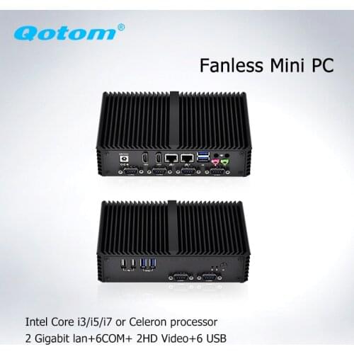 Qotom Mini PC x86 dual core processor celeron i3 i5 i7 dual display 6rs232 linux Ubuntu Fanless Barebone Industrial Computer