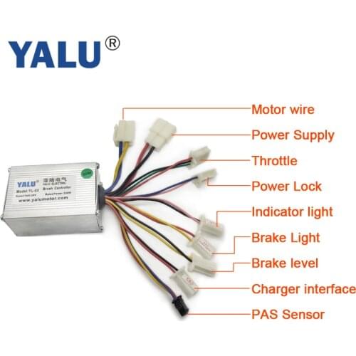 YALU Brush DC Motor Controller 24V 250W Ebike Speed Controller with PAS Sensor Port For Electric Bicycle Scooter Conversion Kit