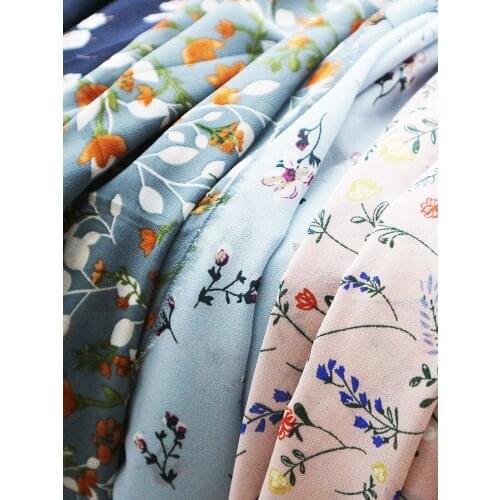 Chiffon Fabric Floral Printed Pastoral Dress Clothing Solid Color Lining In Summer Fabric for Sewing Blue Sequin Green Bohemia