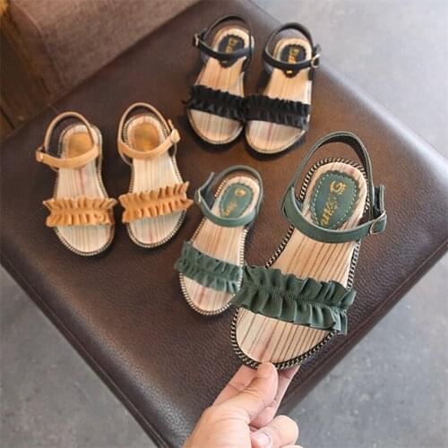 Girls Sandals Slides Kids Summer Beach Sandals Pleated Ruffles Princess Kids Princess Shoes Casual Toddler Korean Beach Shoes