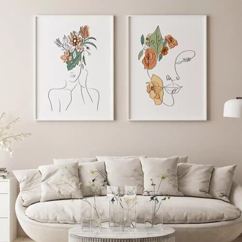 Modern Abstract Figure Line Art Picture Nordic Canvas Painting Wall Art Color Leaves Poster and Print for Living Room Home Decor