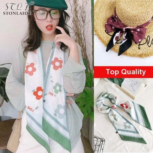 Stylish Small Long Imitation Twill Scarf For Women High Quality Flower Printed Bag Ribbon Hair Band Hat Decoration Travel Scarf