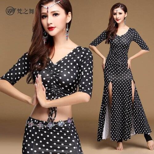 Belly Dance 2017 Newest Pokla Dot Practice Clothes Dance Clothes Sexy Long Skirt Suit Black&White