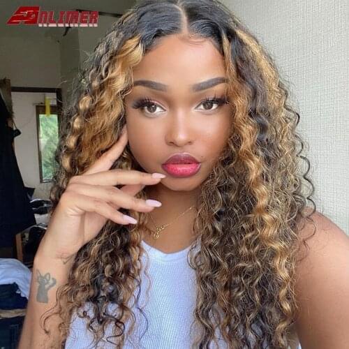 Highlight Brown Blonde Ombre Wigs Curly 5x5'' PU Silk Top Lace Front Human Hair Wigs Brazilian T Part Human Hair Wigs for Women