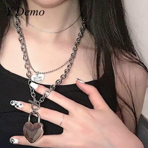 Y Demo Harajuku Sweet Heart Shaped Necklace Women Silver Cute Pendant Chain Necklace Accessory