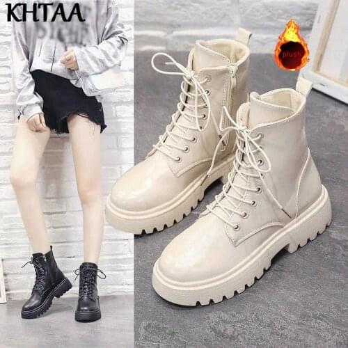 Woman Boots Womens Motorcycle Boot Footwear Lace Up Leather Non Slip Fashion Platform Women 2021 New Autumn Spring Plus Size