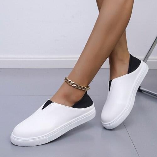 Womens Flat Single Shoes Solid Casual Slip On Plus Size Ladies Sneakers Shallow Woman Vulcanized Shoe Concise Female Skateboard