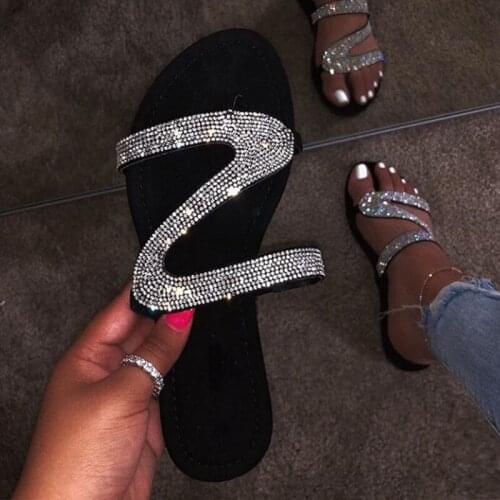 Women Rhinestone Flat Casual Slipper Sandal Ladies Fashion Outdoor Slides Shoes Sandalias De Verano Para Mujer 2021 Playa