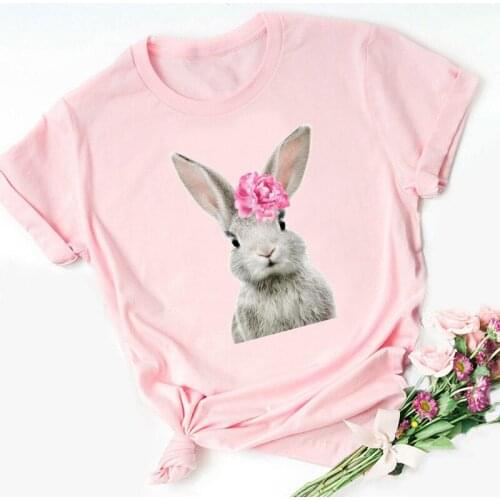 Women Pink Tops Summer Kawaii Flower Rabbit/Fox/Teddy/Penguin/Alpaca/ Horse/Bear/Owl/Flamingo/Pig Animal Print T-shirt