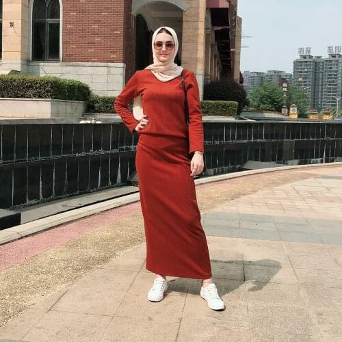 Muslim Two Piece Set Women Long Skirt Top Dubai Abaya Skirts Suits Kaftan Turkish Islamic Tracksuit Sets Spring 2021 Streetwear
