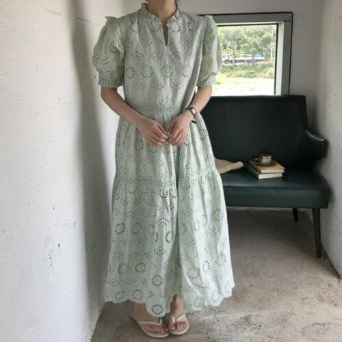 Ruffle Sleeves Embroidered Lace Dress Women Summer Solid 2021 New Loose Party Dresses Robe Vestidos De Fiesta High Quality