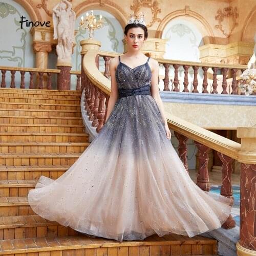 Finove Formal Evening Dress 2020 Sexy Spaghetti Strap V Neck Backless Sequined A-Line Party Gowns Floor-Length In Women' Dress