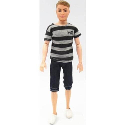 1set Fashion Casual Wear For Ken Doll Plaided T-shirt & Shorts For Barbies Boyfriend Ken Dolls Prince Ken Male Doll Clothes