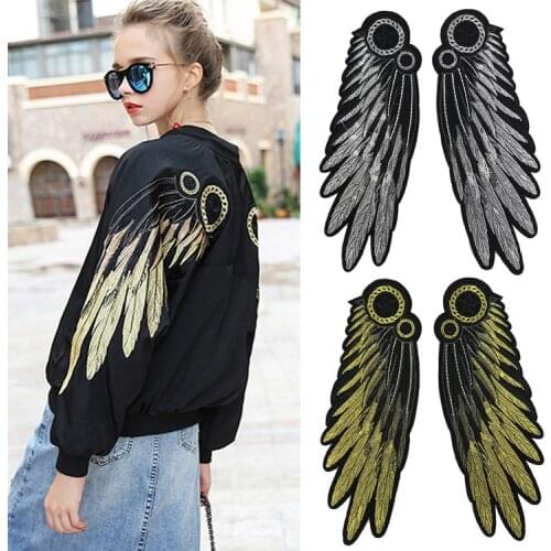 1Pair Gold/Silver Wings Embroidery Patches Sewing on Applique Patches For Fashion Clothing DIY Clothes Sewing Accessory LSHB1108