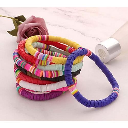 B2360 ZWPON New Rainbow Polymer Clay Disc Elastic Bangles 2020 Bohemian Handmade Bracelets Jewelry Wholesale