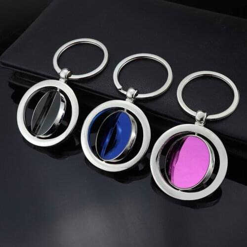 Wholesale round blank keychain rotatable 360 degree metal tag keychains gift key holder Company Promo car keyring for key