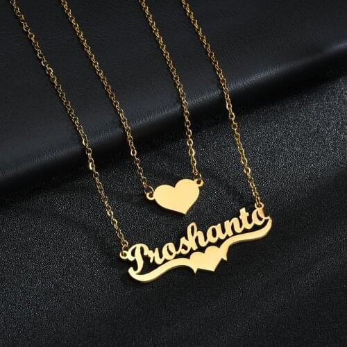Name Heart 2 Layer Necklace Personalize Stainless Steel Gold Doule Layer First Name Pendant Necklaces For Women Lover