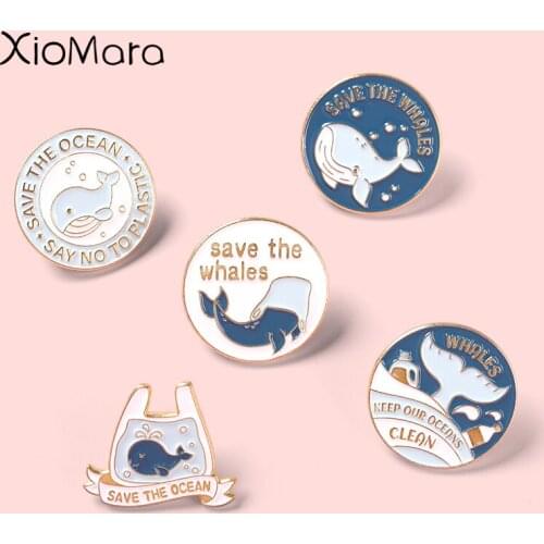 Ocean Whale Spit Bubbles Enamel Pins Save The Whales Bag Young Helpless Fishtail Brooches Badges Bag Hat Collar Backpack Pins Up