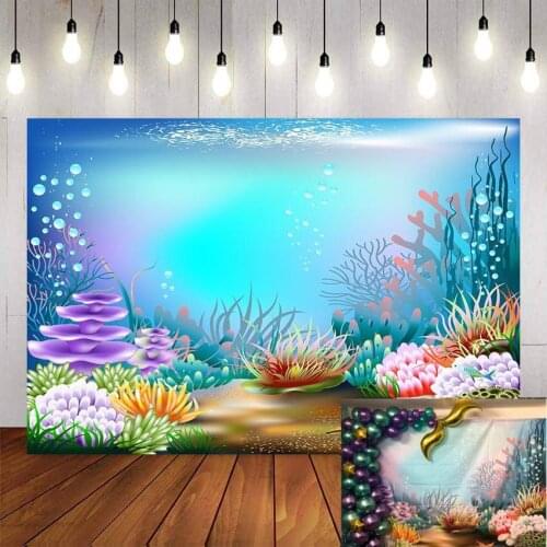 Photography Background Underwater Theme Mermaid Birthday Party Baby Shower Shiny Fish Decor Photocall Backdrop Photo Studio