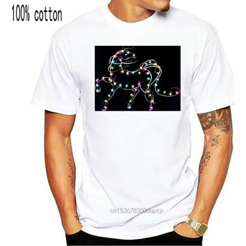 Cute Horse Christmas Lights Funny Horse Xmas Tree T-Shirt 2019 New 100% Cotton T-Shirts Men