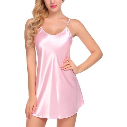 Good Quality Women Sleepwear Satin Nightgown Mini Slip Chemise Short Nightwear
