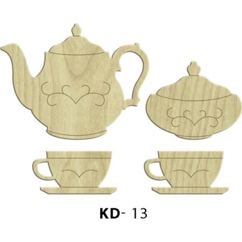 KD13 Teapot, Cup 4lü Set Wooden Package Ornament, Hobby Wood Ornament