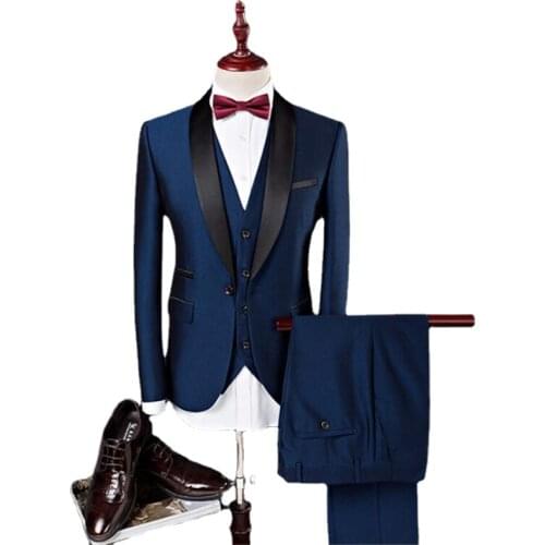 Jackets+Vest+pants) Mens Slim Fit Suit 3 Piece Formal Male Business Suit Tuxedo Shawl Lapel for Wedding Groom Blazers S-6XL