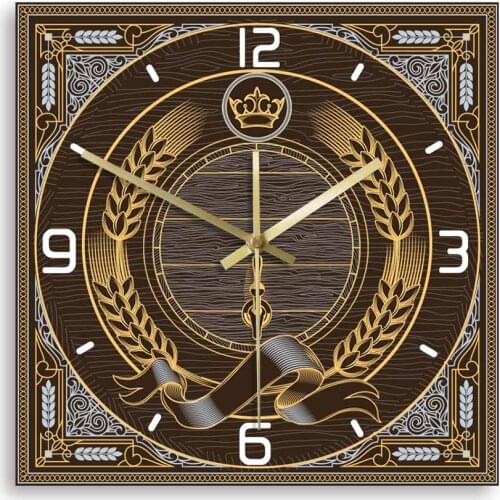 Beer Barrel Printed Square Wall Clock Brewing Bar Decor Home Bar Vintage Décor Clock Silent Quartz Wall Watch Alcohol Wall Art
