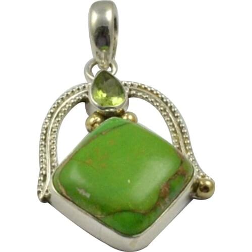 Lovegem Nature Coper Turquoise & Peridot Pendant 925 Sterling Silver, 43.7 mm, MHBAP5029
