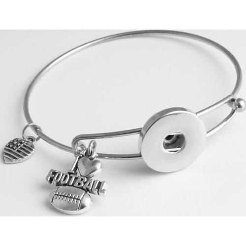 Football baseball soccer cheer metal snap button bangle bracelet for Women gift AA569