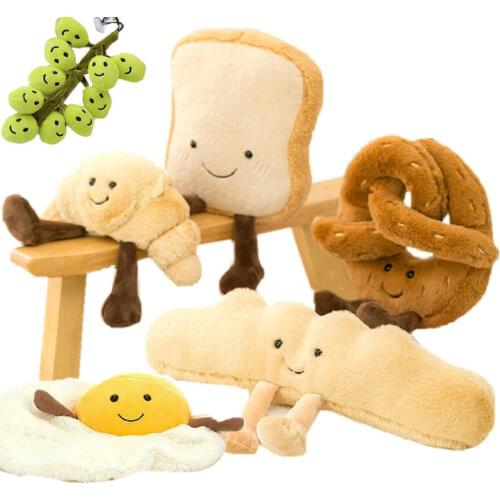 Cute Pretzel Crossant Toast Bread Food Plush Toy Stuffed Cartoon Ice Cream Baguette Poach Egg Decor Doll For Girl Kids Birthday