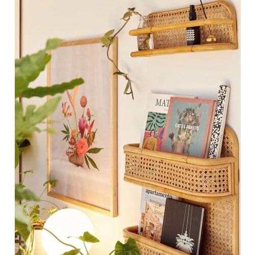 Hand-knitted Bamboo Wall Storage Bookshelf Rack Wall Hanger Organizer L46 X W13cm