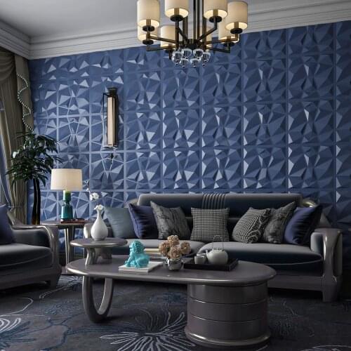 Navy Blue 50x50cm Home Decor 3D PVC Wall Panels Relief Art Living Room Kitchen Bedroom Diamond Design Pack of 12 Tiles