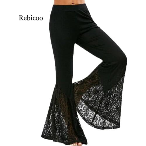 NEW FASHION Women Casual Sexy Full Length Lace wide Leg Split Pants solid color sexy daily hot fast Shipping