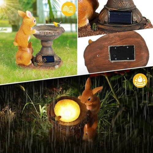 Solar Powered Rabbit Sculpture LED Light Resin Bunny Statue Outdoor Courtyard Garden Animal Figurines Decoration Craft