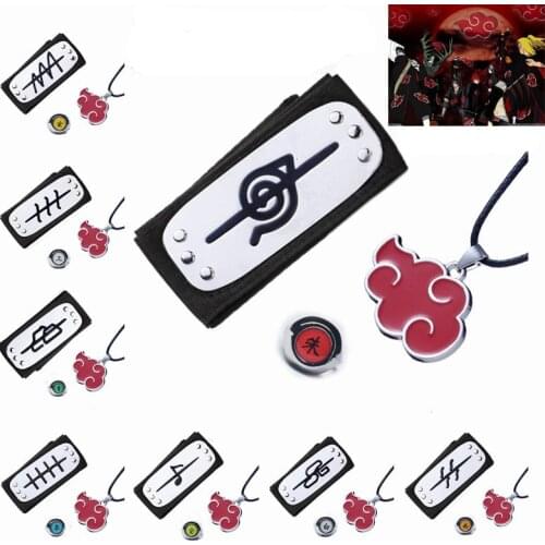 Headband Ring fashion Red Cloud Necklace Cosplay Accessories Deidara Sasori Headband+Ring+Red Cloud Symbol Pendant Necklace Suit
