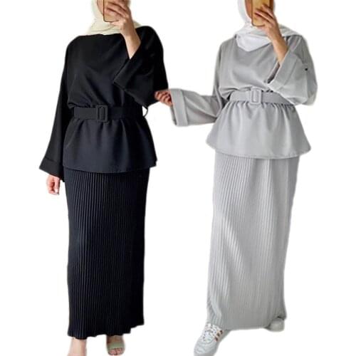 Ramadan Eid Mubarak Abaya Dubai Turkey Hijab Dress Muslim Sets Tops Skirts For Women Islamic Clothing Robe Arab 2 Pieces Outfits