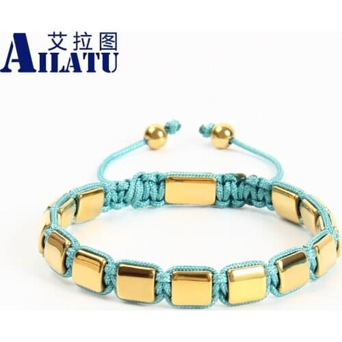 Ailatu 10pcs/lot Luxury Gold Stainless Steel Beaded Adjustable Bracelets For Best Friend Gift With Jewelry Box