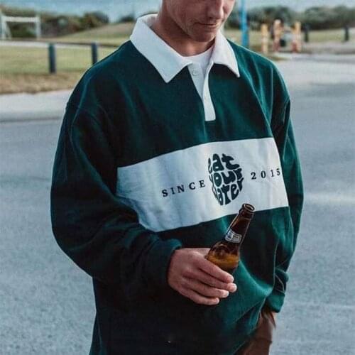 Mens Polo Shirt Patchwork Letter Printing Long Sleeve Fashion Casual Youth Baseball Uniform Loose High Quality Polo Shirt Fall