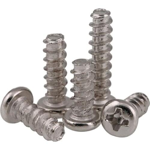 GuHua 304 Stainless Steel Cross Round Head Flat Tail Self Tapping Screws PB Philips Pan Head Flat End Wood Screw M1.4-M2 50pcs